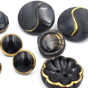 Vintage Button, 9 Black faceted Glass Buttons, Mid Century, Balck Square, 9 buttons, Mid to early 1900s, assorted sizes, with shank