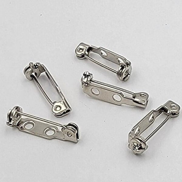 3/4" Pin Backs, Silver Alloy, Safety Clasp, Silver Bar Pins, Sew on or Glue On, 24 pieces