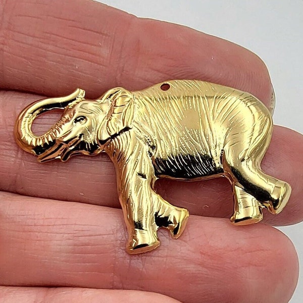 Gold Elephant Charms,Elephant Charms, Asian Elephants, African Animals, Jungle Charms, Elephant Beads, One sided, pairs, 4 pieces, 2 sets