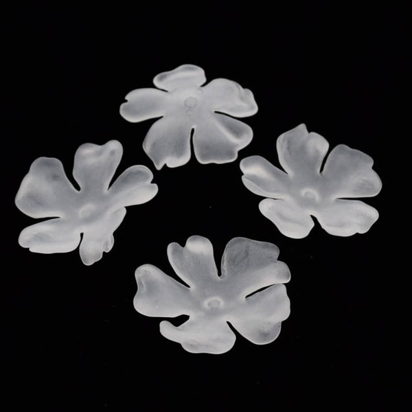 Frosted Lucite Flower Embellishment, Clear Flower Cabochon, 32mm, Daisy Flower, Frosted Flower, Bridal Flower, Vintage Flower, 4 pieces