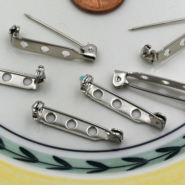 1" Pin Backs, Silver Alloy, Safety Clasp, Silver Pins, Sew On, Glue On, three whole on Back, 24 or 50 pieces