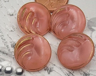 Vintage Buttons, Dusty Rose, Pink Buttons, Mid to Early 20th Century, gold painted accents, Glass shank, Modern Glass Button, 18mm, 11/16"