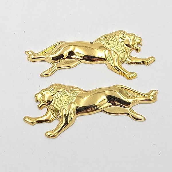 Lion Charms, Jungle Animals, African Lion, Gold, Stamped Lion Charms, Vintage Charm, Vintage Lion Charm, African Animals, Safari Animals