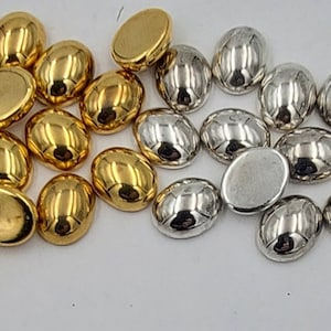 Vintage 10x8 mm Oval Dome Cabochons, Gold Cabochon, Silver Cabochon, Vacuum plated Lucite, 24 pieces