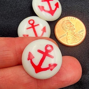 Vintage Anchor Buttons, White Shank Button, Anchor Buttons, Nautical buttons, Vintage, 19mm, 3/4&quot;, Red Anchor Buttons, Acrylic, 3