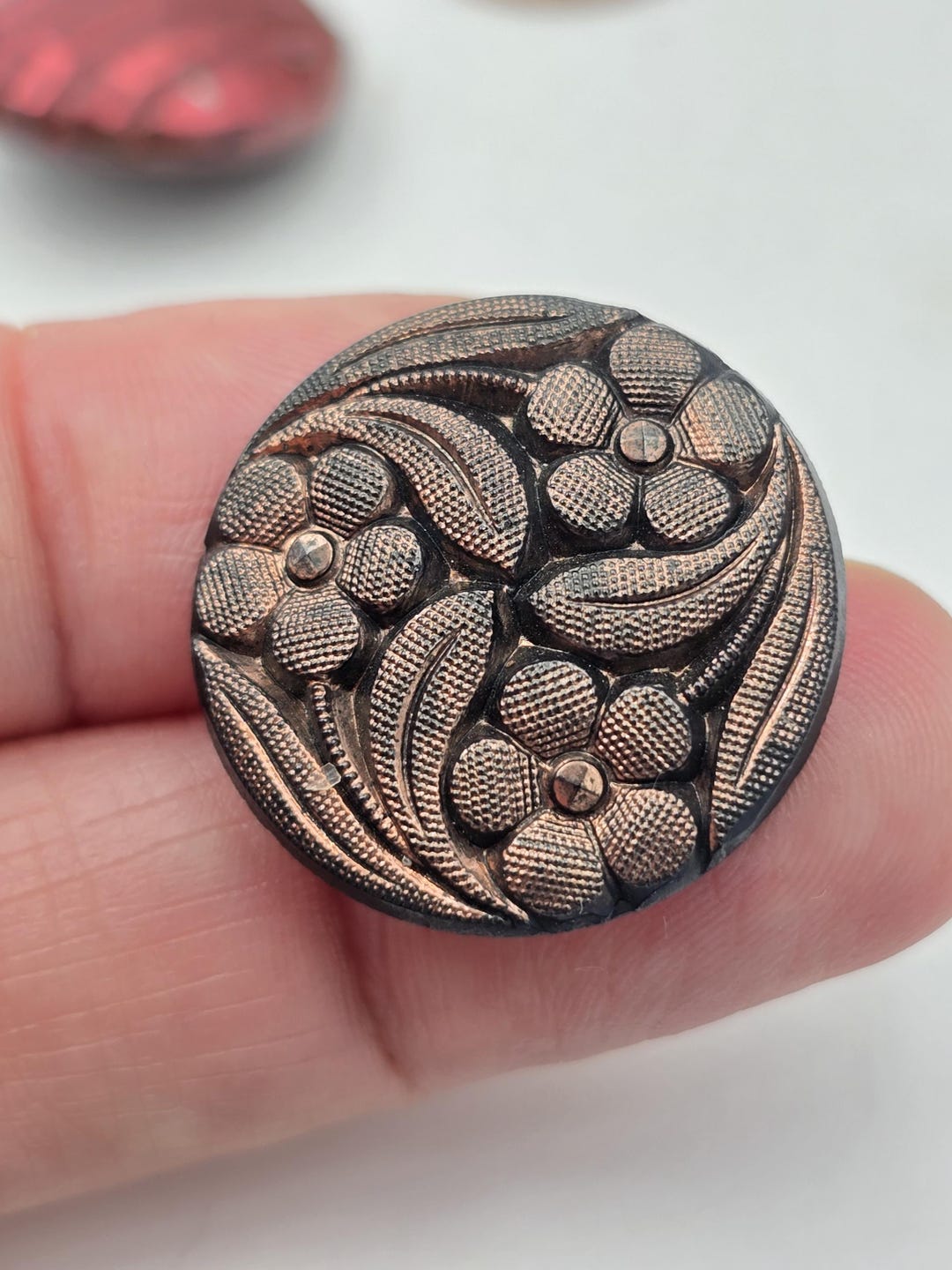 Vintage Buttons, Round Buttons, Black Glasd With Antique Copper Finish ...