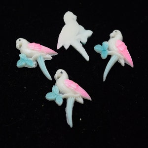 Pássaro, animais japoneses pintados à mão, cabochões, celulóide vintage, 4 pássaros no galho, papagaios, 24 mm
