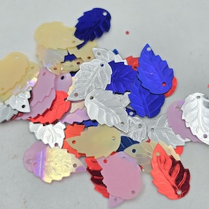 Vintage Leaf Sequin, 14mm Leaf Sequins, Many Colors Available, Blue, Red, Purple, Pink, Leaves, 100
