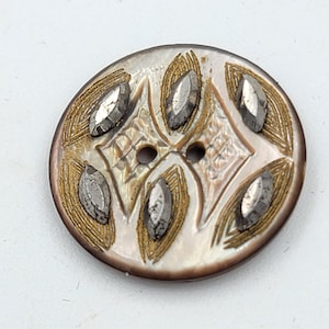 Botón antiguo, Abulón tallado, Marcasita, Nácar vintage, Botón pequeño, Principios de 1900, MOP, botón de concha, MOP grabado, 17 mm