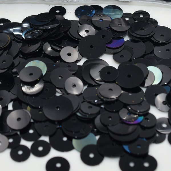 Black Confetti, Round Sequins, Assorted size, 5mm, 6mm, 8mm Round Sequins, 10 Gram Bags, Made in Czech