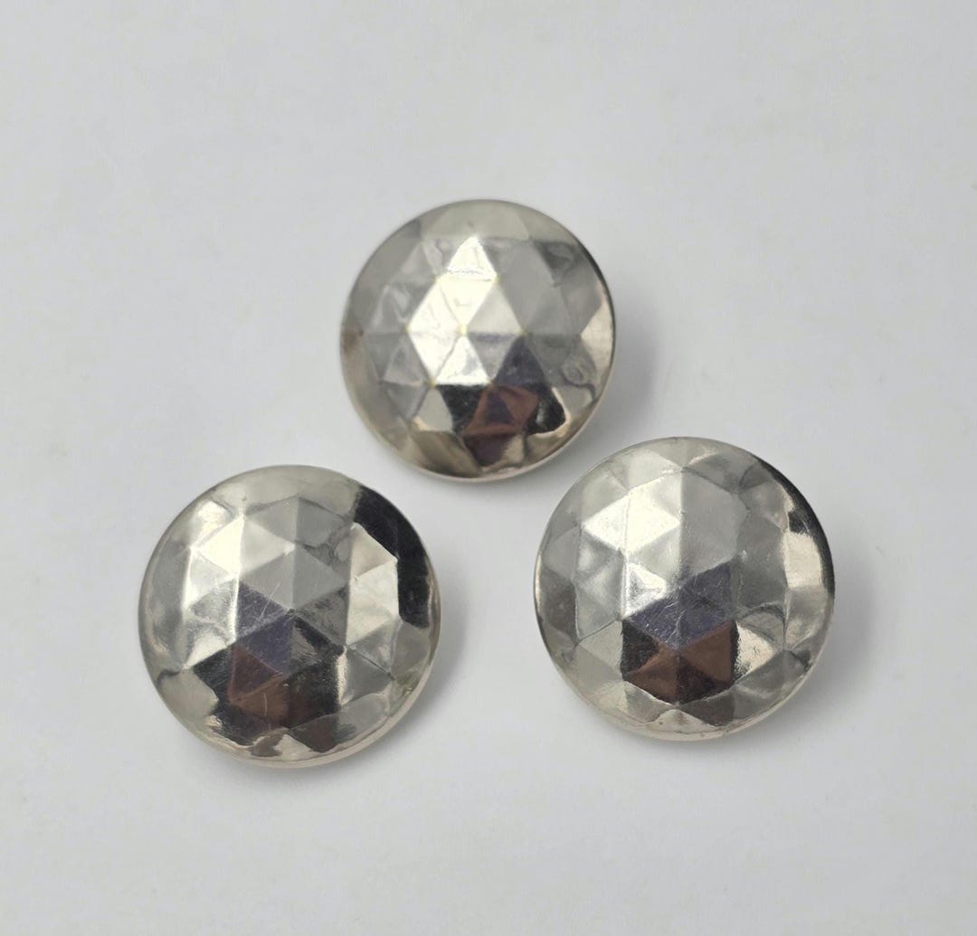 1 Vintage Buttons, Aluminum Button, Circle Shank, Silver Deco Button ...