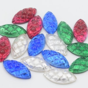 4 navettes de vidrio satinado prensado vintage, parte posterior plana, cabujón navette opalescente, 18 x 9 mm, cabujones de vidrio satinado, vidrio de principios de 1900,