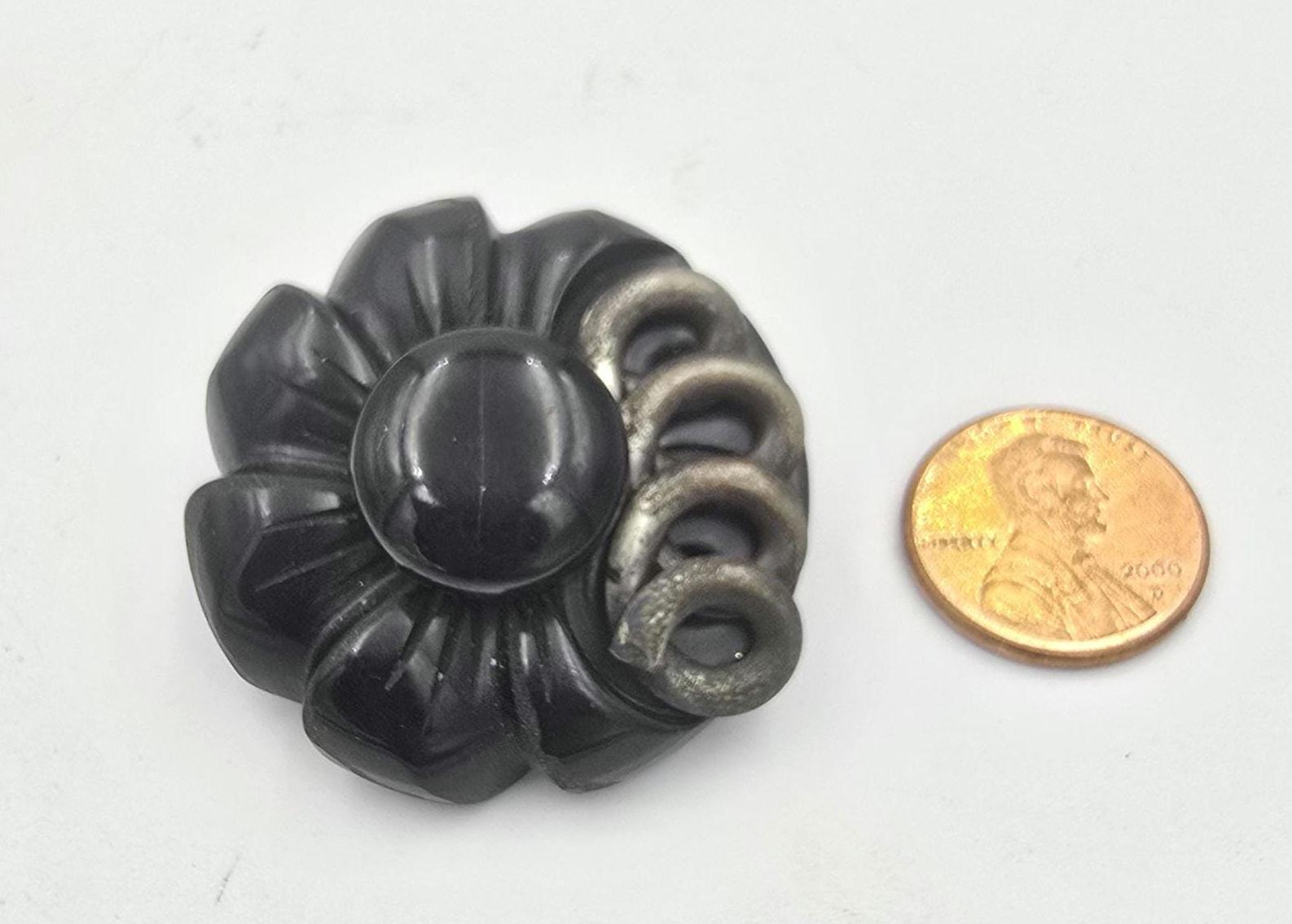 Lot De 5 Gros Boutons Vintage Noir Avec Inclusion Argenté - Diamètre 2,6 Cm, Référence 3088, Occasion