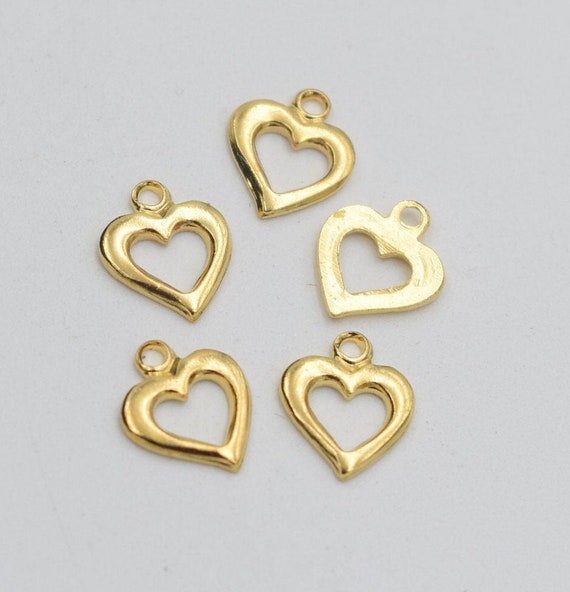 Hart Charm, Open Heart Charms, Gold Heart Charm, 8 Mm, Small Heart