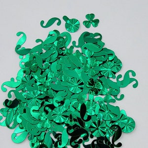 Vintage Sequins, Assorted Green Sequins, Assorted Vintage Sequins, S shape, Flowers, Clovers, Spin Wheels, 10 Grams, Emerald Green