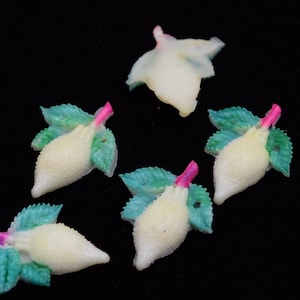 Lemmons, japanische handgemalte Früchte, Cabochons, Vintage Celluloid, Lemmons mit Blättern, 4 Stück