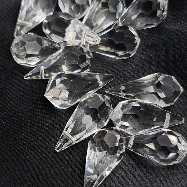 Vintage Austrian Crystal, Macone Cut Crystal, Briolette Teardrop Pendants, Crystals, 18x9mm, Faceted Crystal Beads, 18x9mm, 2/4/6 pieces