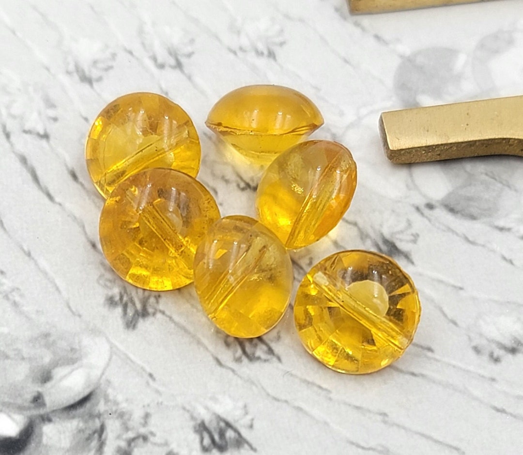 Vintage Buttons, 7 Amber Glass Buttons, Faceted, Mid to Early 1900's ...
