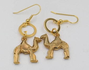 Camel Dangle earrings, Animal Charms, Animal Dangle Earrings, Gold Camel, gold plated Acrylic,  1 pair