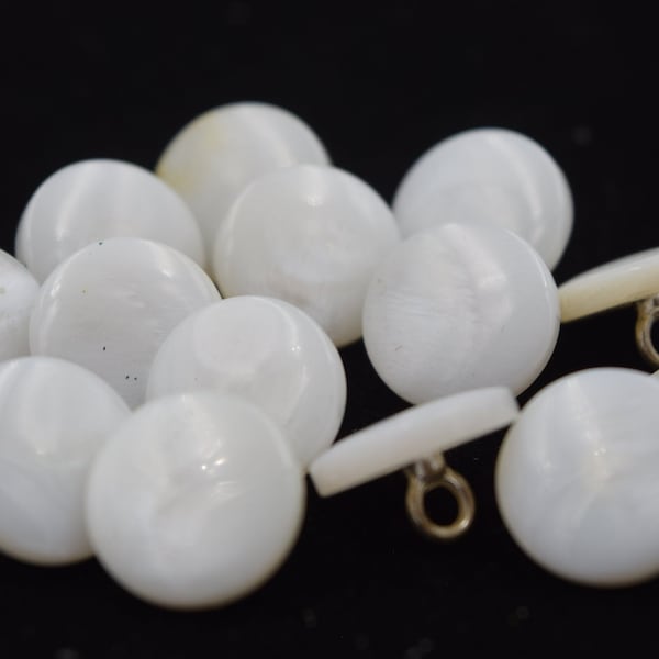 Vintage Buttons, White Mother of Pearl, buttons with shanks, early to mid 1900's, MOP, shell button, lot of 6, 12mm
