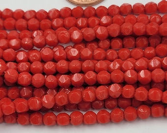 4 mm, Vintage Czech Glass, Red Beads, Beads, Fire-polished Glass Bead, Faceted multi cut, 1 strand, 100 plus beads