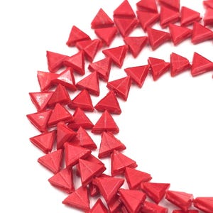 6mm, Vintage Czech Glass, Bright Opaque Red, Glass Sew-Ons, Early 1900's Glass Beads, Smooth Triangle shape, Nailhead Beads, 24 pieces