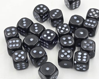 Dice Bead, 6 beads, Black dice, lucky Dice, 6 beads, Las Vegas Dice, 10mm Square Acrylic