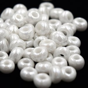 6/0, Pony Bead, Pearl White and Silver Blue, Czech Glass Bead, Large, Seed Beads, Smooth Round Shape, 10 Grams, 2.7 mm, 100 Beads