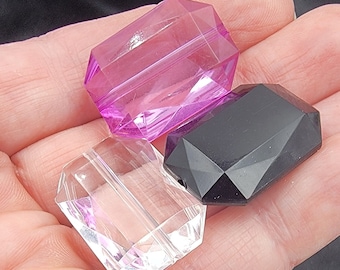 Baguette Bead, Vintage Acrylic Bead, Jet Bead, Crystal Clear, Pink Crystal, Acrylic Bead, Cut Stone Beads, 4 pieces, 25mm.