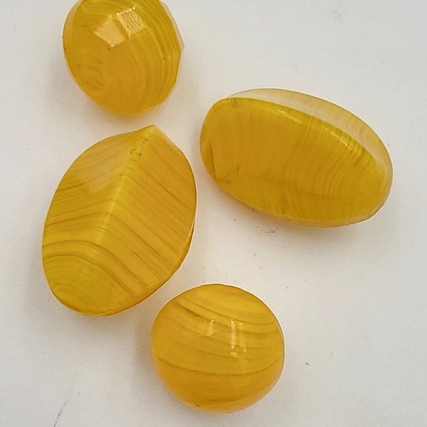 Vintage Buttons, Art Deco, Yellow swirl Glass, two tone glass accents, Early 1900s, Nailhead slider sew- ons,10pc