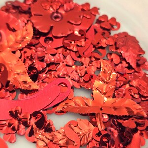 Paillettes vintage, assortiment de paillettes rouges, assortiment de paillettes vintage, paillettes, fleurs, feuilles, forme de S, poids de 10 g