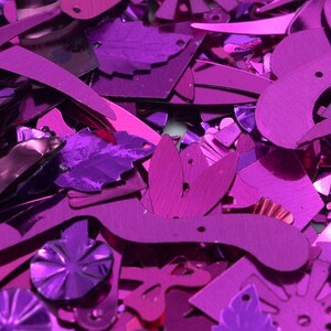 Vintage Sequins, Assorted Fuchsia Sequins, Assorted Vintage Sequins, Spangles, Flowers, Spin Wheels, 10 gram bags