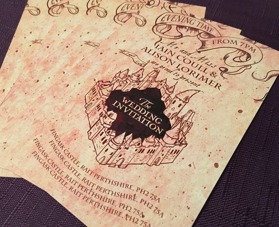Marauders Map Style Wedding and Event Invitation Single ...