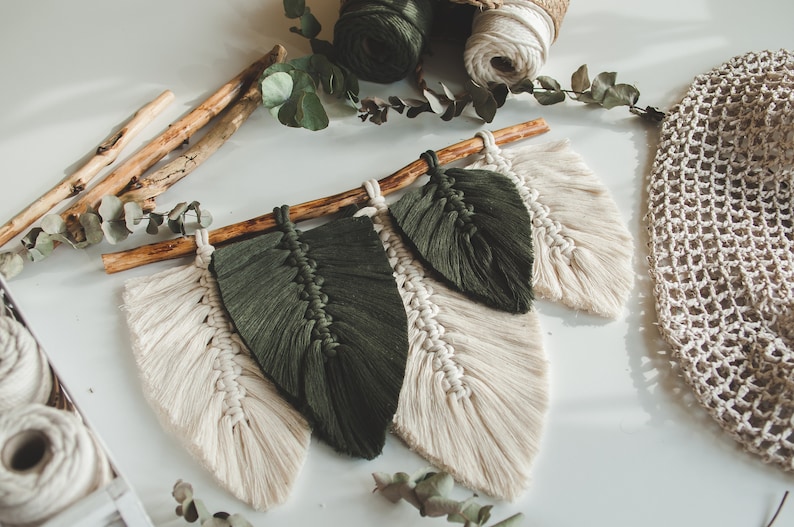 Macrame feather PDF pattern Video tutorial DIY Macrame Leaf Etsy