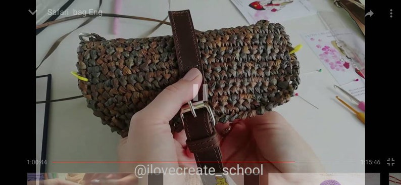 Crochet pattern Raffia waist bag Video tutorial Straw raffia image 8