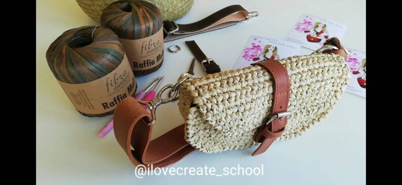 Crochet pattern Raffia waist bag Video tutorial Straw raffia image 5