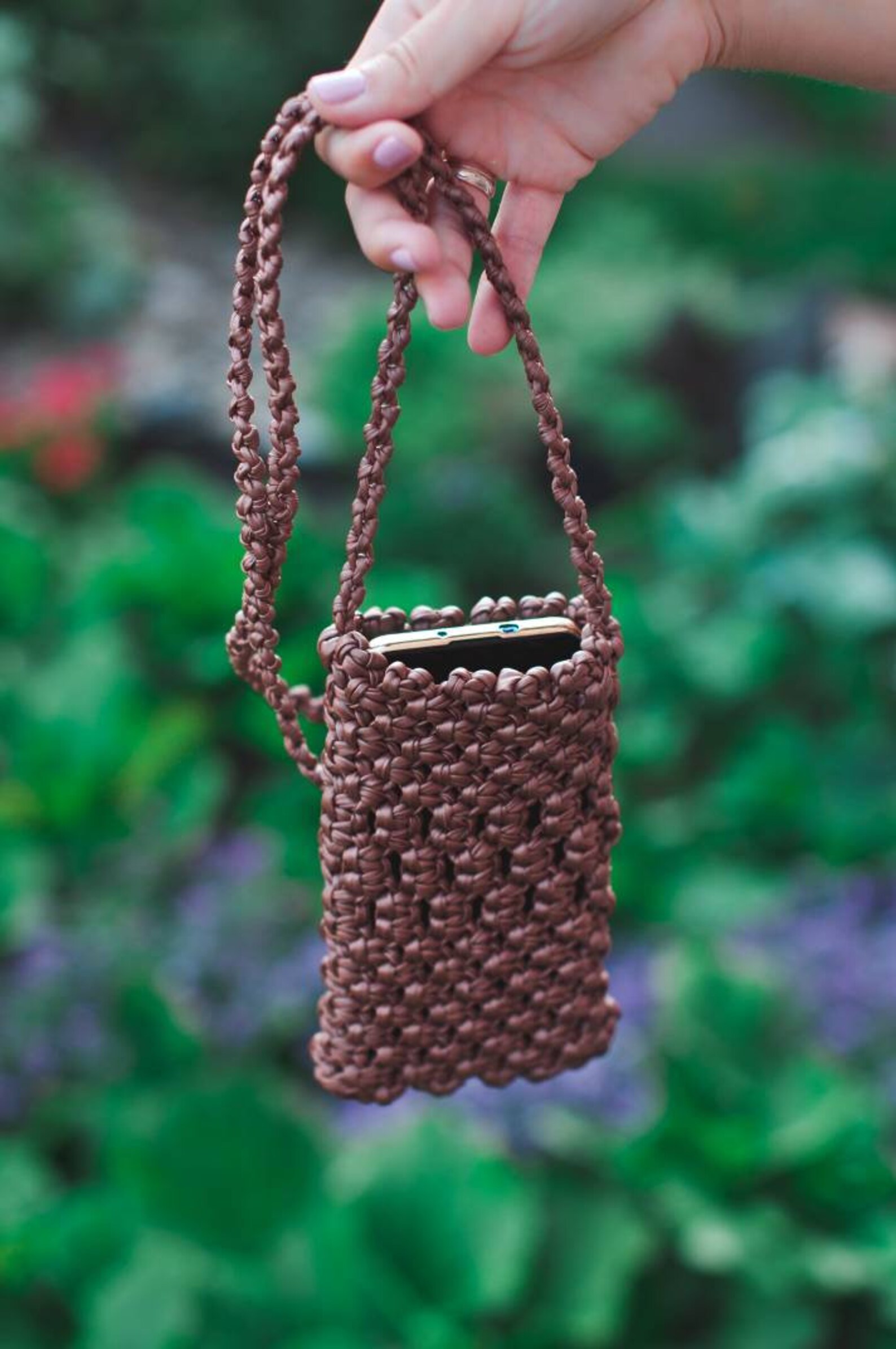 Leather yarn for bags leather cord caramel metallic yarn Etsy