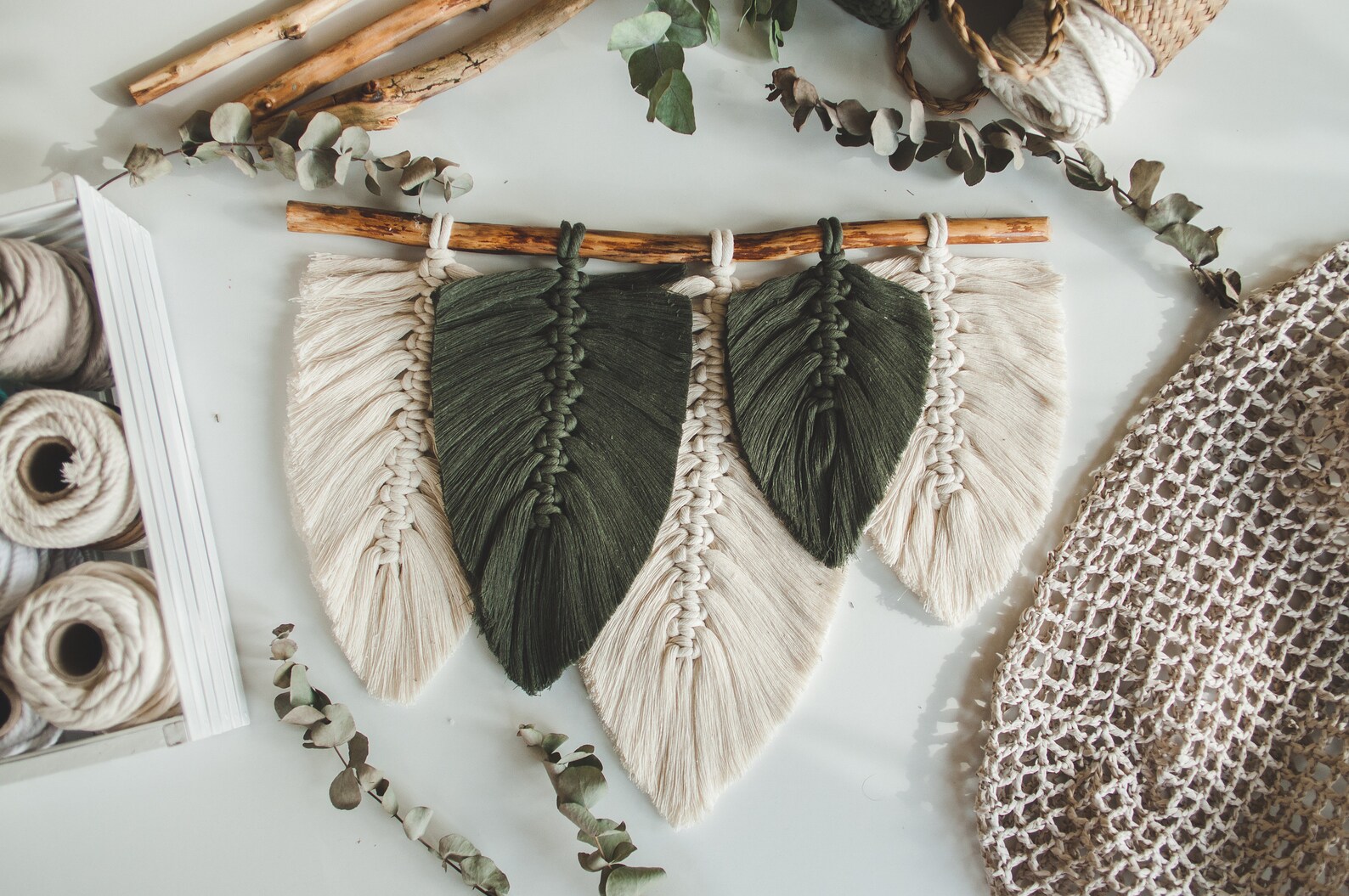 Macrame Feather PDF Pattern Video Tutorial DIY Macrame Leaf Etsy