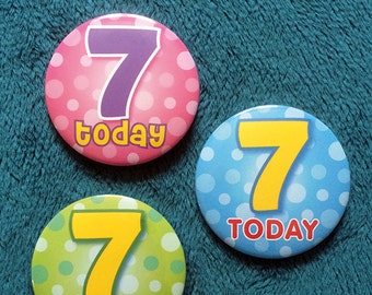 Party Gift Present BLUE 7th Birthday Badge 50mm Pin Button Badge 6th 