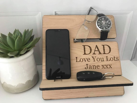 Personalised Mens Desk Tidy Night Stand Phone Holder Gift Etsy