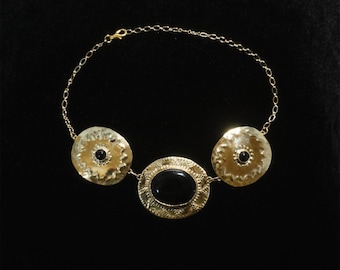 Morgan le Fay Necklace: Black Onyx Brass Choker Amulet, Costume Statement Necklace