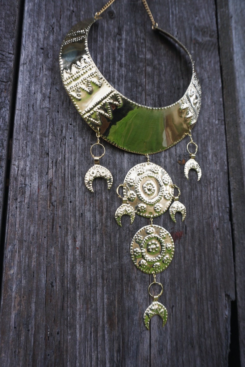 Bronze Age II Shields Necklace, Nordic, Norse Collar, Shieldmaiden Necklace, Viking, Goddess Jewellry, Statement Necklace Lunula, Moon Jewel image 6