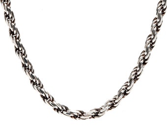 Vintage Italian Thick Rope Chain Necklace, Sterling Silver, Length 18 Inches, Wide Rope Chain, Blackened Silver Rope Chain