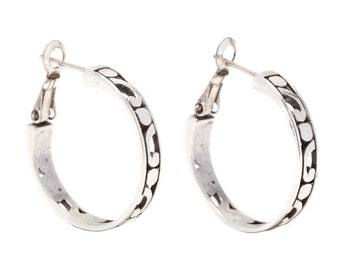 Vintage Sterling Silver Swirl & Dot Hoop Earrings