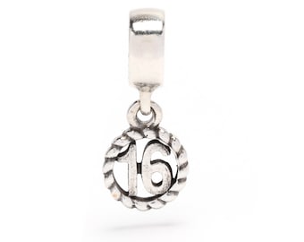 Sweet Sixteen Charm, Sterling Silver, .75 Inch, Sixteen, 16 Charm, Pandora Charm