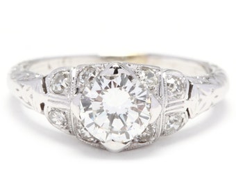 Art Deco 18 Karat White Gold Diamond Engagement Ring