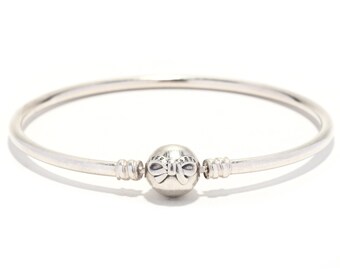 Pandora Bangle Bracelet, Sterling Silver, Length 7 1/4 Inches, Bow Bead Bracelet