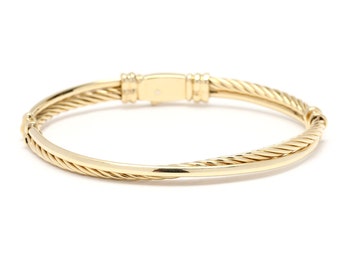 David Yurman Gold Crossover Bangle Bracelet, 18K Yellow Gold, Length 6 Inches, Simple Gold Bangle, Gold Yurman Cable Bracelet