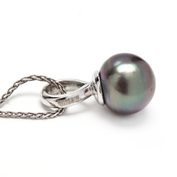 Tahitian Pearl Pendant Necklace, 14K White Gold, … - image 3
