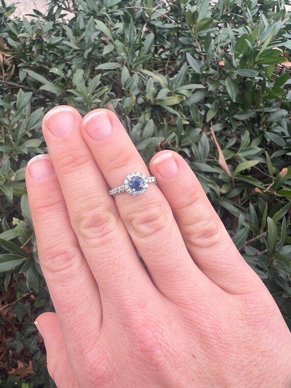 1.20ctw Platinum Sapphire Diamond Halo Engagement… - image 7